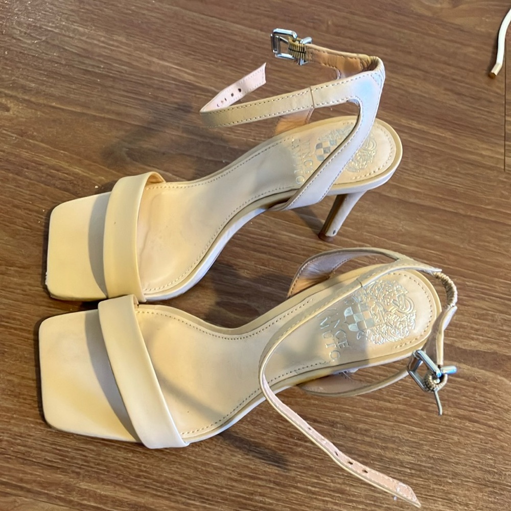 Vince Camuto Cream Heels with Modern Square Toe